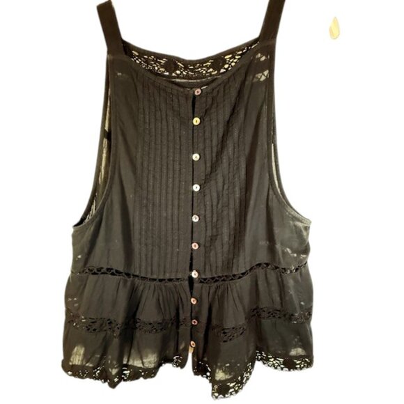 Free People Black Constant Crush Pintucked Bohemian Style Sleeveless Top Size M - Picture 5 of 10